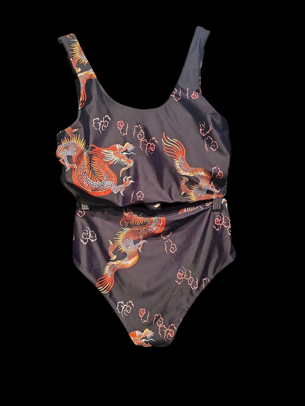 Zaful Black Two-Piece Swimsuit with Red and Gold Dragon Print - Picture 5 of 5